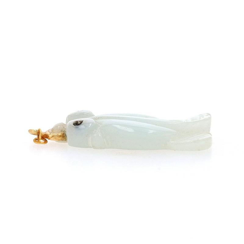 Yellow Gold Jadeite Celestial Eye Goldfish Pendant - 14k Carved Aquatic Life In Excellent Condition For Sale In Greensboro, NC