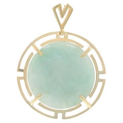 Ciondolo solitario a cerchio in giadeite in oro giallo - Disco doppio cabochon rotondo 14k