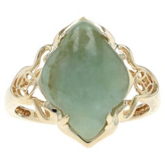 Yellow Gold Jadeite Cocktail Solitaire Ring - 14k