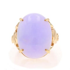 Yellow Gold Jadeite Cocktail Solitaire Ring - 14k Oval Cab 18.9ctw Lavender