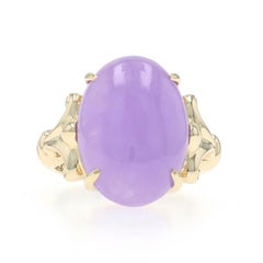 Yellow Gold Jadeite Cocktail Solitaire Ring - 14k Oval Cabochon 11.90ct
