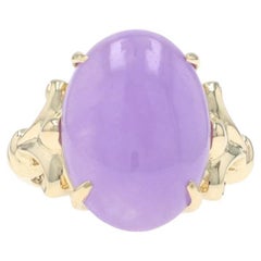 Bague Solitaire Cocktail Jadeite en Or Jaune - 14k Cabochon Ovale 11.90ct