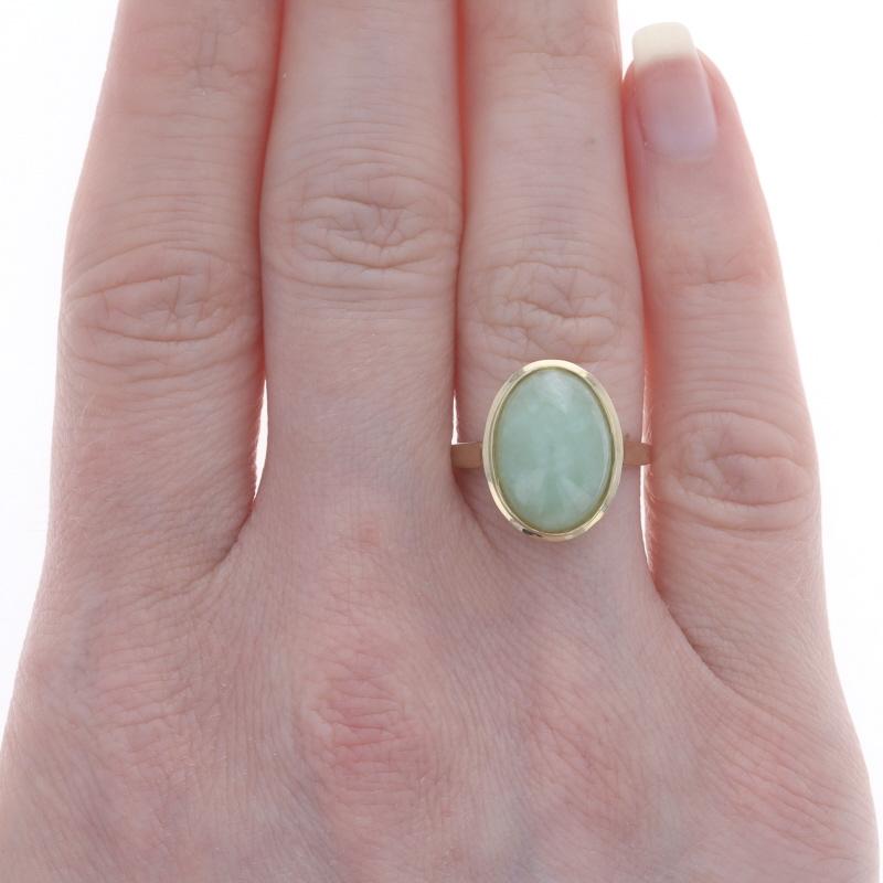 Oval Cut Yellow Gold Jadeite Cocktail Solitaire Ring - 14k Oval Cabochon