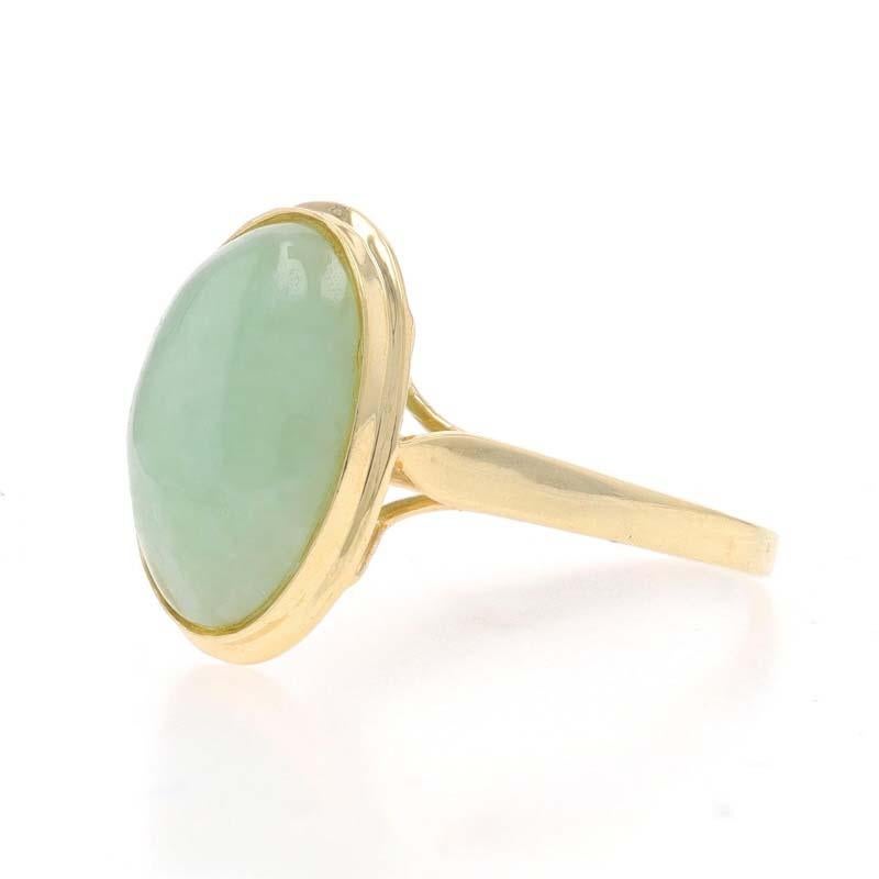 Yellow Gold Jadeite Cocktail Solitaire Ring - 14k Oval Cabochon In Excellent Condition In Greensboro, NC