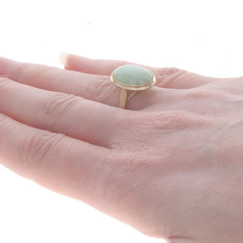 Women's Yellow Gold Jadeite Cocktail Solitaire Ring - 14k Oval Cabochon
