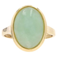 Yellow Gold Jadeite Cocktail Solitaire Ring - 14k Oval Cabochon