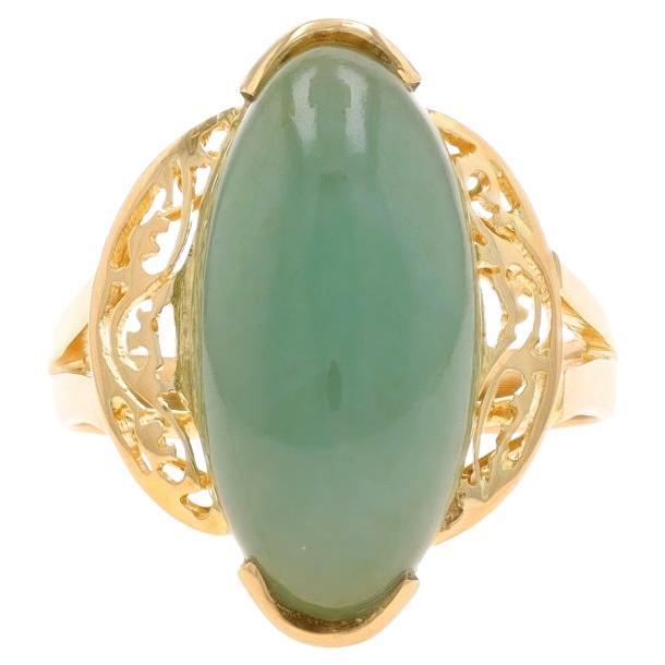 Yellow Gold Jadeite Cocktail Solitaire Ring - 18k Marquise Cabochon For Sale