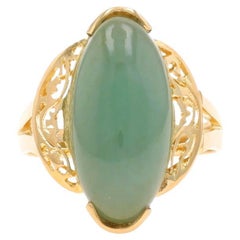 Anillo Solitario Cóctel de Jadeíta en Oro Amarillo - Cabujón Marquesa 18k