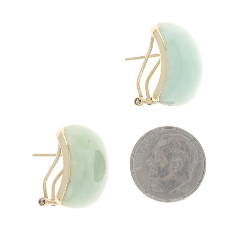 Yellow Gold Jadeite Curved Large Studs Earrings - 14k Pierced For Sale 1