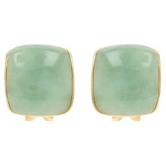 Yellow Gold Jadeite Curved Large Studs Earrings - 14k Pierced
