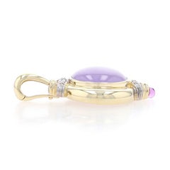 Yellow Gold Jadeite, Diamond, & Amethyst Enhancer Pendant - 14k Round Cabochon