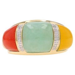 Anello a tre pietre cabochon in oro giallo con giadeite e diamanti 10k Sz 7 1/4 trattato