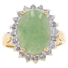 Gelbgold Jadeit & Diamant Halo-Ring - 14k Oval Cabochon 5,25ctw Floral