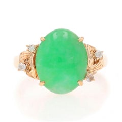 Yellow Gold Jadeite Diamond Ring - 14k Oval Cabochon 4.15ctw