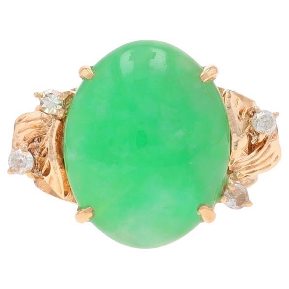 Yellow Gold Jadeite Diamond Ring - 14k Oval Cabochon 4.15ctw