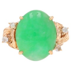 Yellow Gold Jadeite Diamond Ring - 14k Oval Cabochon 4.15ctw