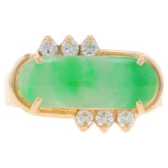Yellow Gold Jadeite & Diamond Ring -18k Saddle Cut 2.34ctw East-West