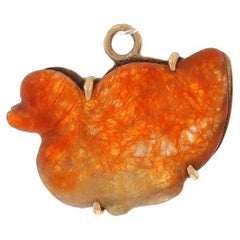 Yellow Gold Jadeite Duck Pendant - 14k Carved Bird Waterfowl