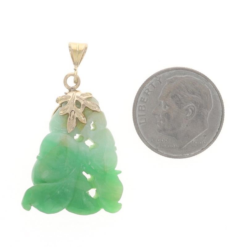 Women's Yellow Gold Jadeite Floral Carved Pendant 14k Botanical For Sale