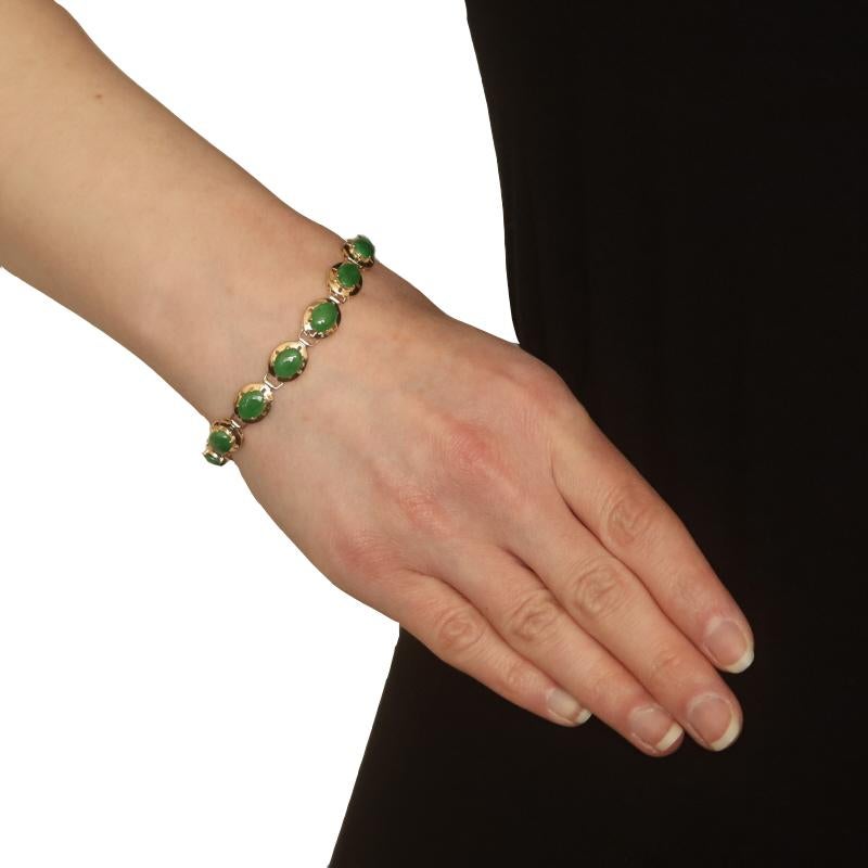 Bracelet en or jaune à maillons en jadéite - 14k Cabochon ovale 8.45ctw Excellent état - En vente à Greensboro, NC