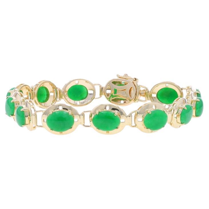 Yellow Gold Jadeite Link Bracelet 7" - 14k Oval Cabochon 8.45ctw