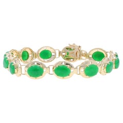 Yellow Gold Jadeite Link Bracelet 7" - 14k Oval Cabochon 8.45ctw