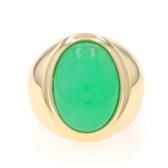 Yellow Gold Jadeite Men's Ring - 14k Oval Cabochon Solitaire