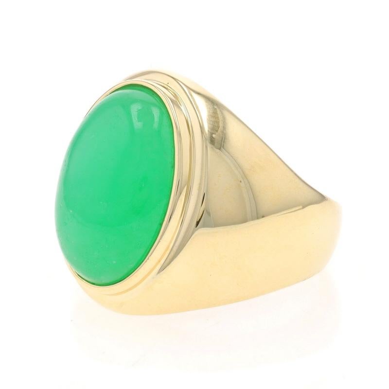 Women's Yellow Gold Jadeite Men's Ring - 14k Oval Cabochon Solitaire For Sale