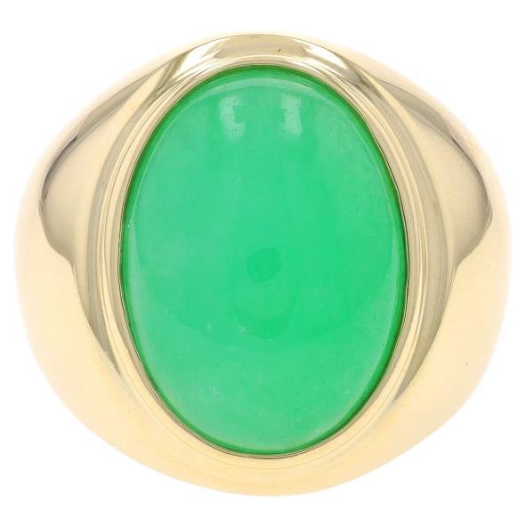 Anillo de oro amarillo con jadeíta para hombre - 14k Cabujón ovalado solitario