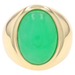 Yellow Gold Jadeite Men's Ring - 14k Oval Cabochon Solitaire