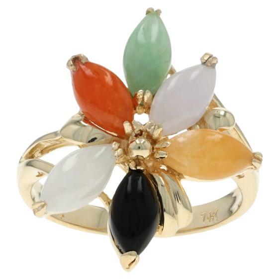 Anello bypass con cluster di onice e giadeite in oro giallo - 14k Marquise Cabochon in vendita