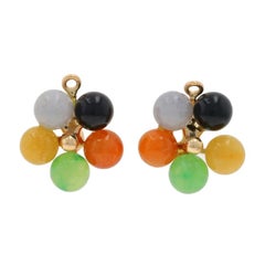 Yellow Gold Jadeite Onyx Cluster Drop Earring Enhancers -14k Flower Stud Jackets