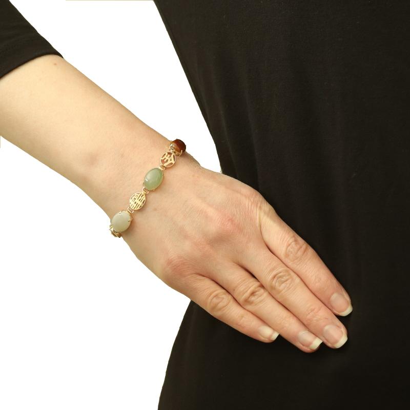 Taille ovale Bracelet à maillons en or jaune, jadéite et onyx 6 3/4