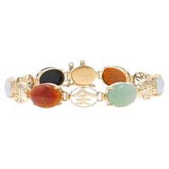 Gelbgold Jadeit Onyx Gliederarmband 6 3/4" - 14k Oval Cab Good Luck Fortune Glücksbringer