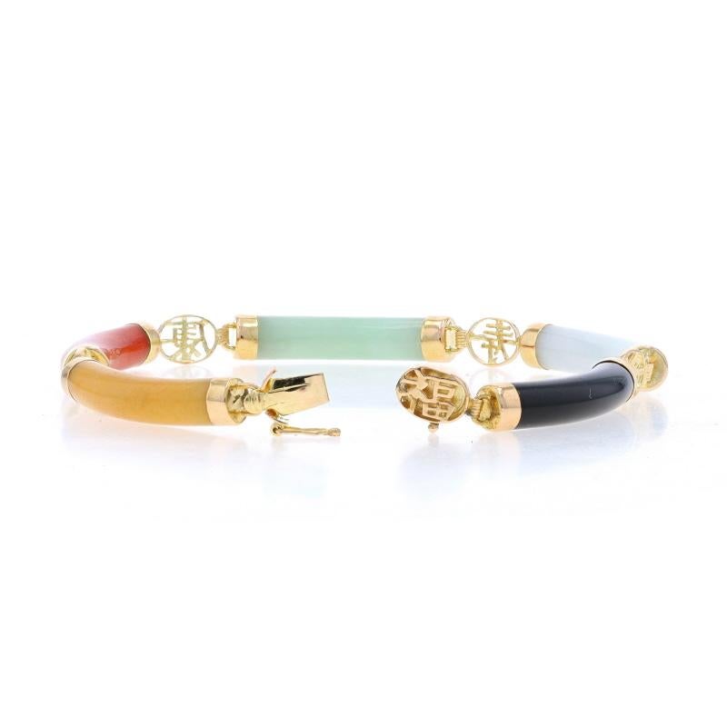 Yellow Gold Jadeite Onyx Link Bracelet 7 1/4