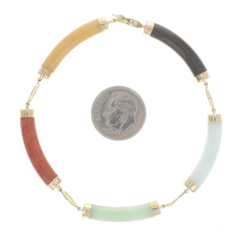 Women's Yellow Gold Jadeite Onyx Link Bracelet 7 1/4
