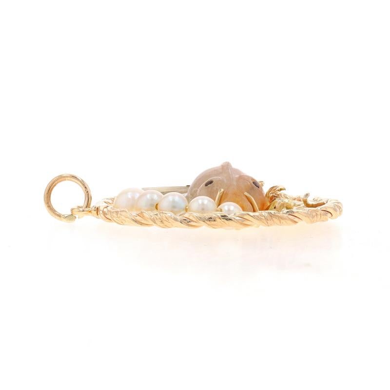 Taille ronde Pendentif aigue-marine fantaisie en or jaune 14 carats avec perle, jadéite et œil céleste en vente