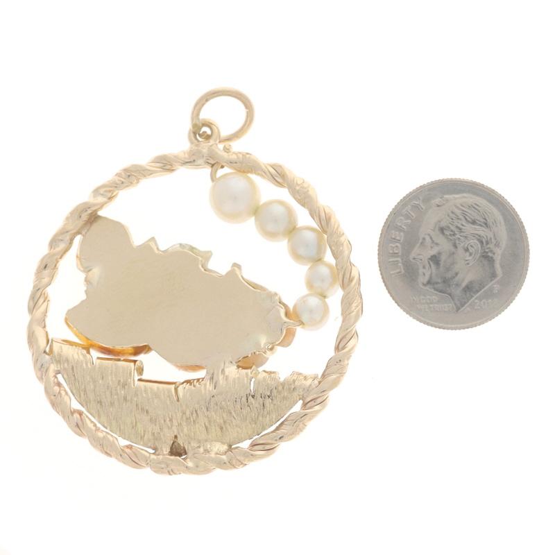 Pendentif aigue-marine fantaisie en or jaune 14 carats avec perle, jadéite et œil céleste Excellent état - En vente à Greensboro, NC