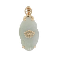 Yellow Gold Jadeite Pendant - 14k Floral