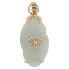 Yellow Gold Jadeite Pendant - 14k Floral