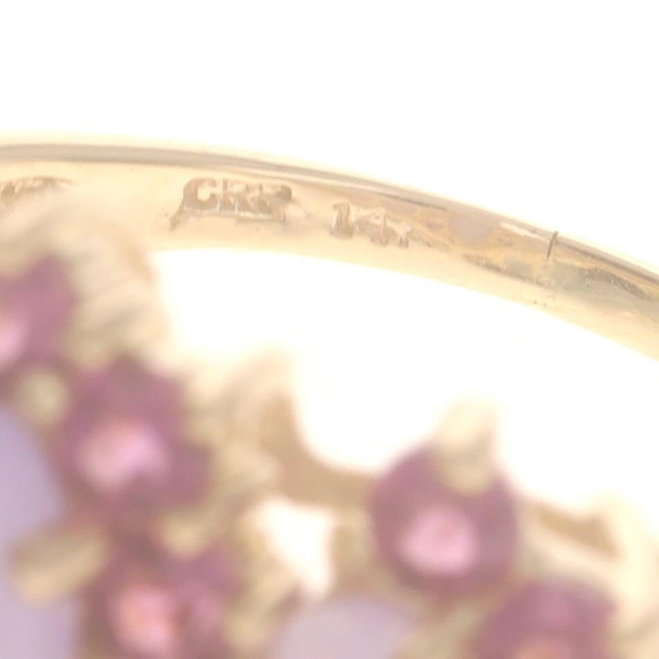 Jadeite Rhodolite Garnet Three-Stone Halo Ring 14k Oval Cab 5.50ctw Yellow Gold Jadeite Rhodolite Garnet Three-Stone Halo Ring 14k Oval Cab 5.50ctw en vente 2