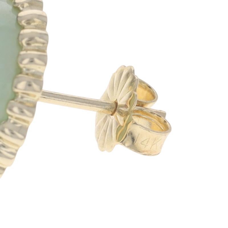 Orecchini con perno in giadeite in oro giallo - Cabochon ovale 14k in vendita 1