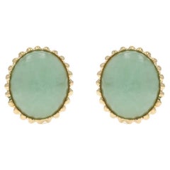 Yellow Gold Jadeite Stud Earrings - 14k Oval Cabochon