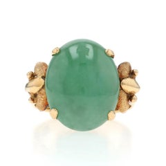 Yellow Gold Jadeite Vintage Cocktail Solitaire Ring - 18k Oval Cabochon 16.80ct
