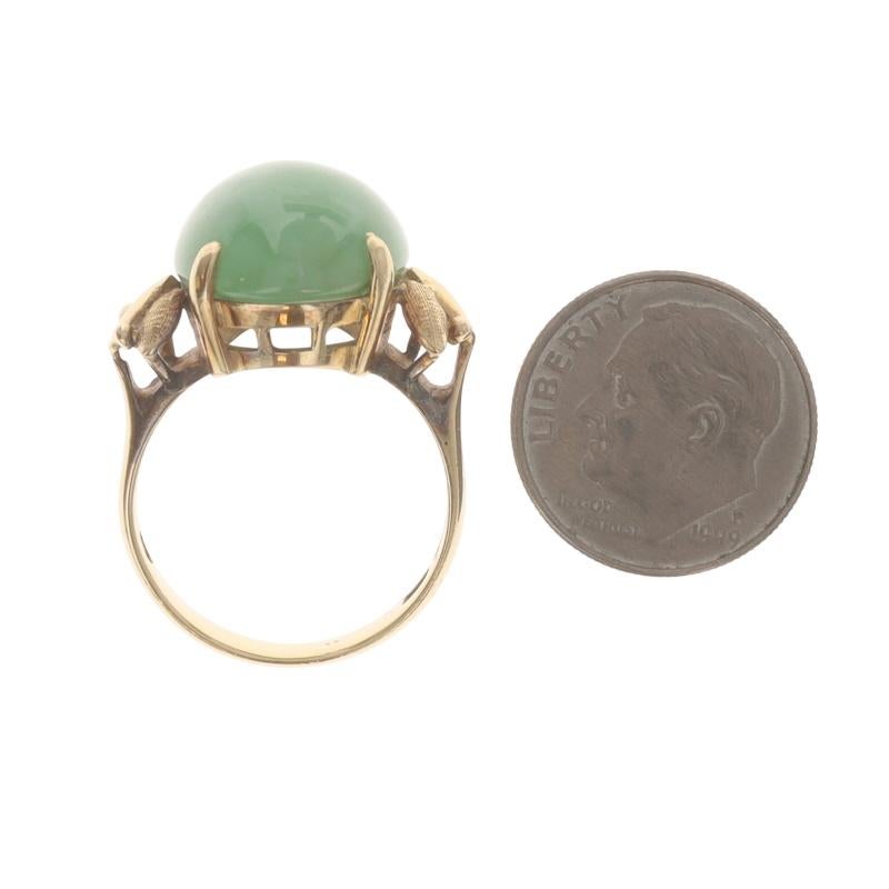 Yellow Gold Jadeite Vintage Cocktail Solitaire Ring - 18k Oval Cabochon 16.80ct For Sale 2