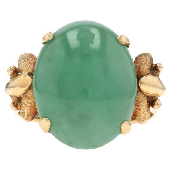 Bague Solitaire Cocktail Vintage en Or Jaune Jadeite - 18k Cabochon Ovale 16.80ct