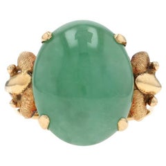 Yellow Gold Jadeite Vintage Cocktail Solitaire Ring - 18k Oval Cabochon 16.80ct