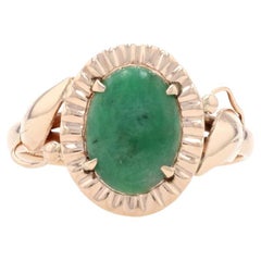 Yellow Gold Jadeite Vintage Floral Solitaire Bypass Ring, 14k Oval 1.09ct