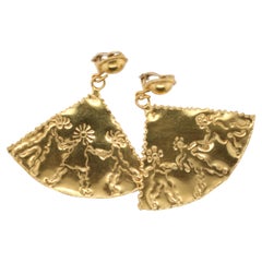 Vintage Yellow Gold Jean Mahie Fan Earrings