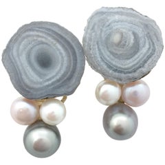 Jean Vendome Earrings, Calcedony and Pearls